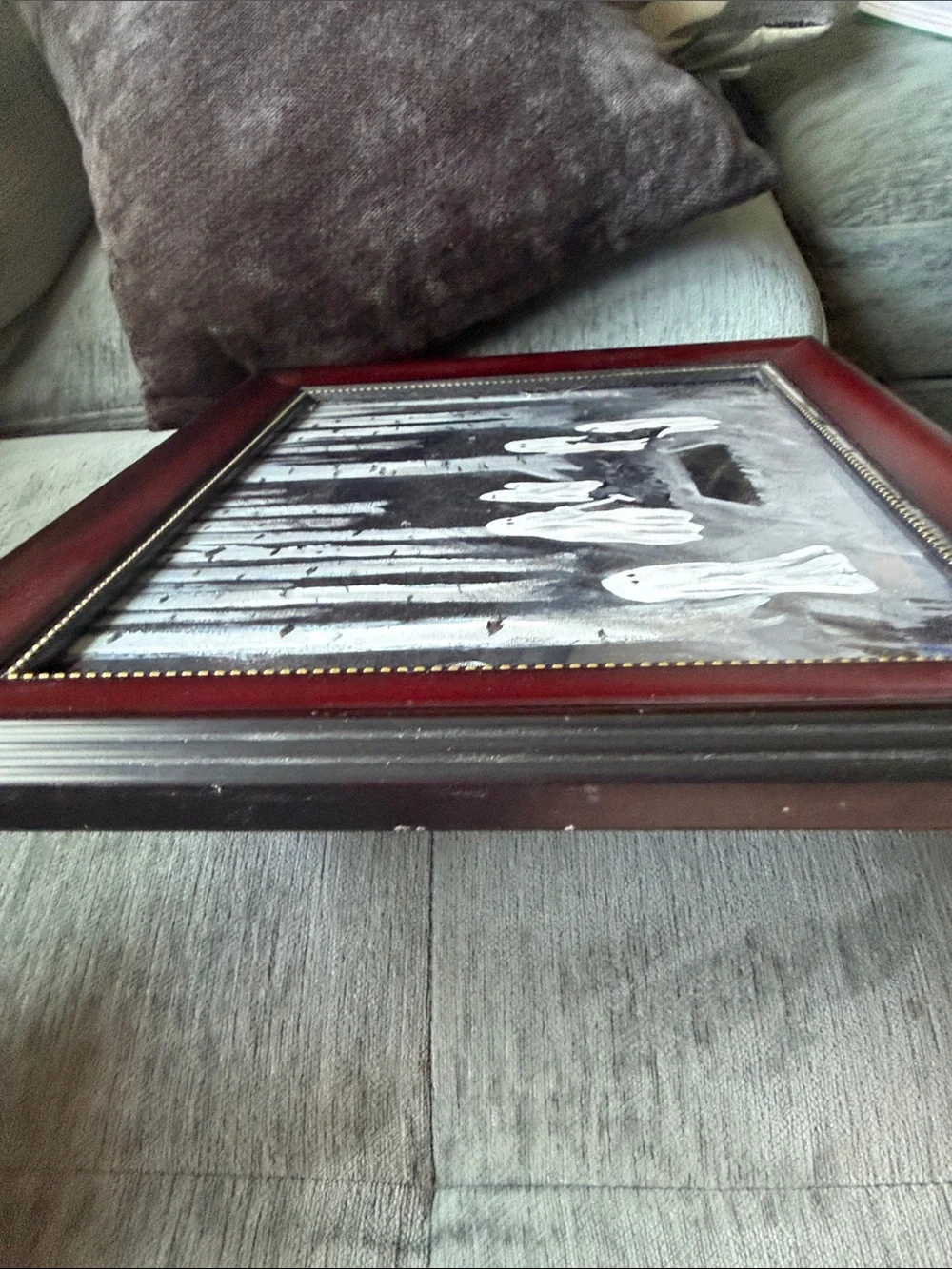 Framed hand painted Ghosts in Forest Wall Art - Black & White